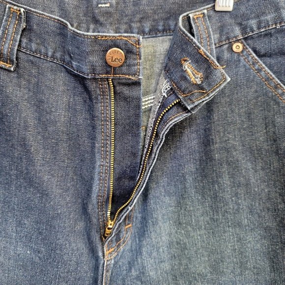 Vintage 90s Lee Riveted 14M Hi-Rise Dungaree Carpenter Dark Wash Denim Shorts - Picture 4 of 6